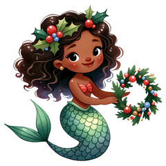 Wall Mural - cute african american mermaid