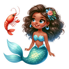 Wall Mural - cute african american mermaid