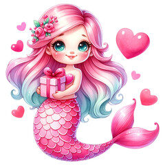 Wall Mural - cute valentine mermaid