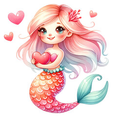 Wall Mural - cute valentine mermaid