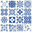 Blue Portuguese Ceramic Mosaic Tile Floral Set.