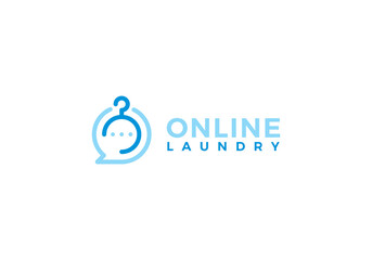 hanger and chat logo, design for online laundry symbol icon template