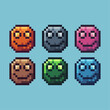 Pixel art sets of happy emoji icon with variation color item asset. happy emoticon icon on pixelated style. 8bits perfect for game asset or design asset element for your game design asset