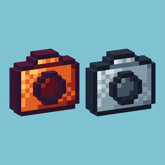Poster - Isometric Pixel art 3d of camera icon for items asset. camera icon on pixelated style.8bits perfect for game asset or design asset element for your game design asset.