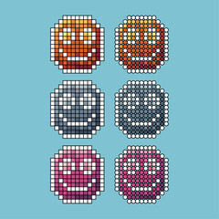 Poster - Pixel art sets of happy emoji icon with variation color item asset. happy emoticon icon on pixelated style. 8bits perfect for game asset or design asset element for your game design asset