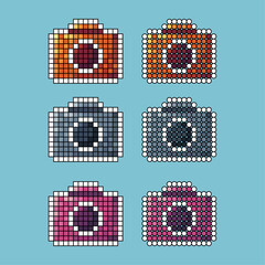 Poster - Pixel art sets of camera icon with variation color item asset.camera icon on pixelated style. 8bits perfect for game asset or design asset element for your game design asset