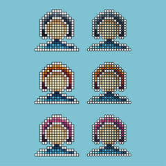 Poster - Pixel art sets of female profile icon with variation color item asset. girl profile icon on pixelated style. 8bits perfect for game asset or design asset element for your game design asset