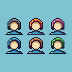 Poster - Pixel art sets of female profile icon with variation color item asset. girl profile icon on pixelated style. 8bits perfect for game asset or design asset element for your game design asset