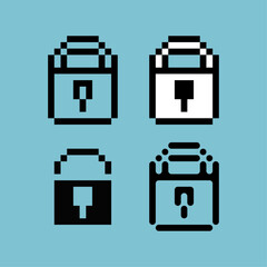 Fototapete - Pixel art sets of padlock icon with variation color item asset. padlock icon on pixelated style. 8bits perfect for game asset or design asset element for your game design asset