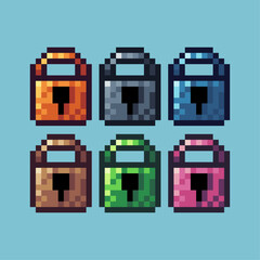 Fototapete - Pixel art sets of padlock icon with variation color item asset. padlock icon on pixelated style. 8bits perfect for game asset or design asset element for your game design asset
