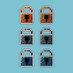 Fototapete - Pixel art sets of padlock icon with variation color item asset. padlock icon on pixelated style. 8bits perfect for game asset or design asset element for your game design asset