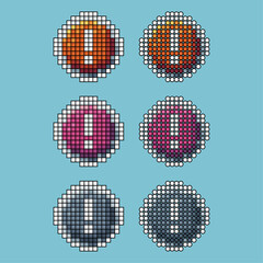 Poster - Pixel art sets of exclamation mark sign icon with variation color item asset.exclamation mark icon on pixelated style. 8bits perfect for game asset or design asset element for your game design asset