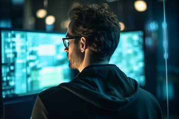 Poster - digital technologies it programmer worker in modern network space working generative ai