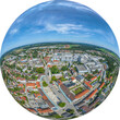 Die Europastadt Traunreut im oberbayerischen Landkreis Traunstein von oben, Little Planet-Ansicht, freigestellt