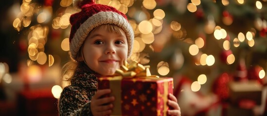 Canvas Print - Child receiving gift during Christmas.