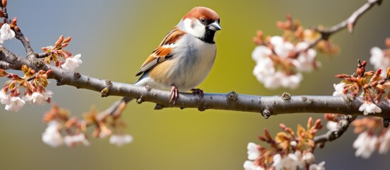 Wall Mural - A single tree sparrow was spotted on a branch in Warwickshire in April 2012.