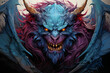 mythological monster, gargoyle or chimera. evil growling creature. colorful fantasy illustration close-up portrait.