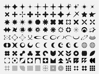 Wall Mural - collection of y2k elements. geometric brutalism bauhause forms sticker in y2k style graphic design y