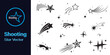 Shooting stars icon vector set. Abstract silhouette of shooting star.  Meteorite and comet symbols. Flying comet with tail, falling meteor, abstract galaxy element. Cosmic shine. star vector design.