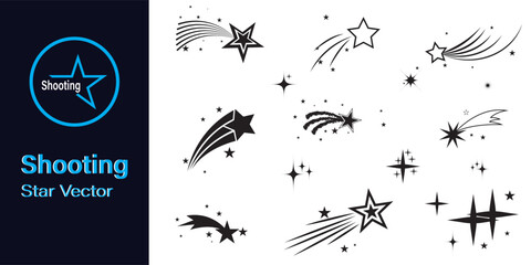 Wall Mural - shooting stars icon vector set. abstract silhouette of shooting star. meteorite and comet symbols. f