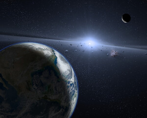 Wall Mural - earth in the outer space with beautiful moon. elements of this image furnished by nasa.