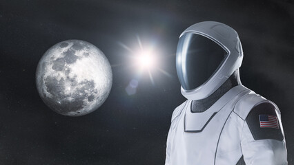 Wall Mural - cosmonaut in outer space with moon. exploration theme. elements of this image furnished by nasa.