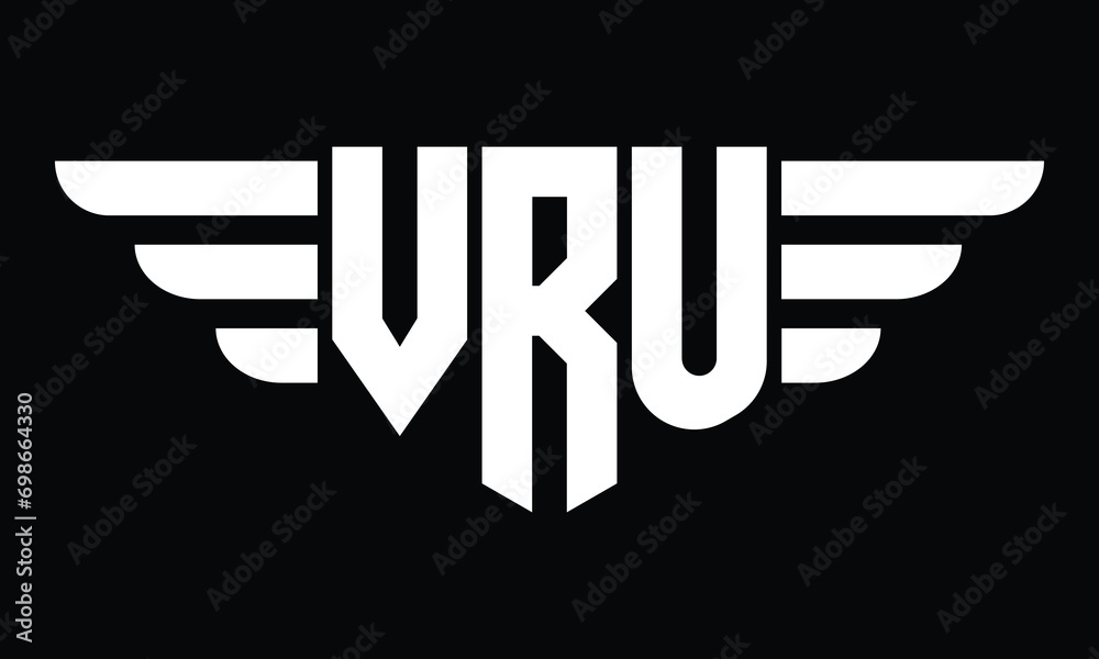 Vru Sticker VRU three letter logo, creative wings shape logo design vector template ...