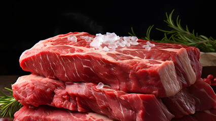 Poster - raw red meat, beef steak close-up on the kitchen table. cooking at home.