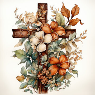 watercolor Vintage Fall Cross Sublimation, Generative Ai
