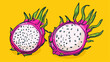 © Flat - Set of Dragon fruit, Vector illustration in one line sketch style, flat hand drawn sketch, Colorful fruit with shadow and light, isolated on colored background.