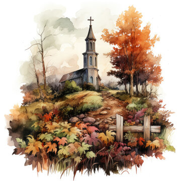 watercolor Vintage Fall Cross Sublimation, Generative Ai