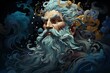 Neptune or Poseidon, God of the seas. Close-up portrait. Colorful illustration.