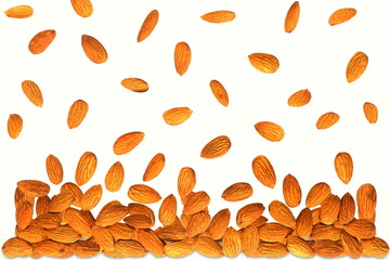 Wall Mural - organic whole almond dry fruit nut flying isolated on white background