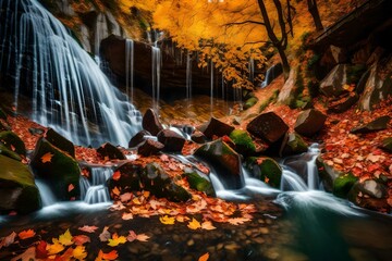 Poster - waterfall in autumn forest