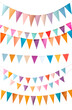 Sets of Colourful pennant bunting garland chain on transparent background cutout, PNG file. Mockup template for artwork design. Plain classic collection