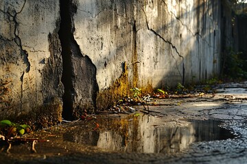 Wall Mural - Wet Wall with Moss and Leaves