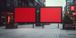 Tow Billboard With A Blank Red Screen Free Outdoor Advertisement Sky Billboard Mock up with Buildings background