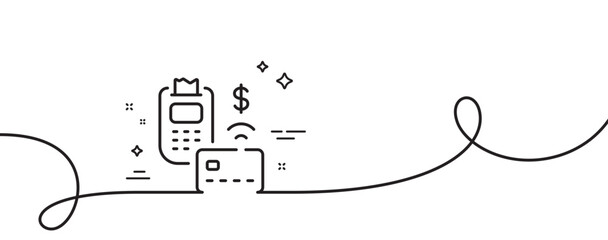 Poster - pos terminal line icon. continuous one line with curl. credit card sign. non-cash money pay symbol. 