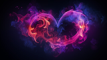heart shaped smoke, cyber ​​neon colors, futuristic smoke and fog heart on dark background, ai gener