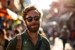 Bearded Man with Sunglasses and a Green Shirt