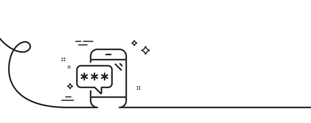Poster - phone password line icon. continuous one line with curl. cyber defence sign. mobile protection symbo
