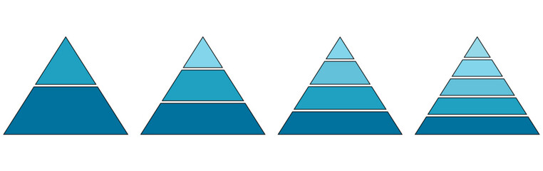 Wall Mural - blue pyramid infographic templates collection. triangle hierarchy data segments set. vector illustra