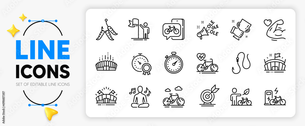 Yoga music, Bike app and Maggots line icons set for app include Winner ...