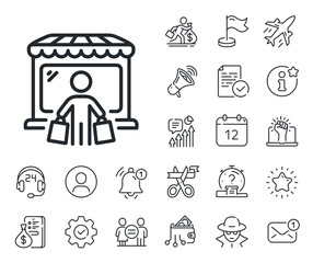 Poster - Wholesale store customer sign. Salaryman, gender equality and alert bell outline icons. Market buyer line icon. Retail marketplace client symbol. Market buyer line sign. Vector