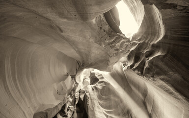 Canvas Print - Black and white view of Antelope Canyon. Abstract background. Travel and nature concept.