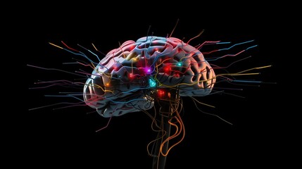 Wall Mural - futuristic circuitry in human brain. (generative ai).