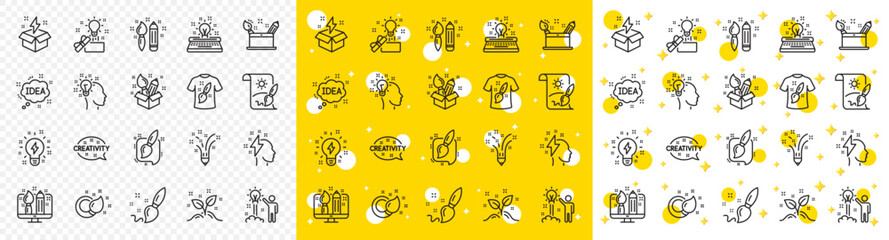 Poster - set of design, idea and inspiration linear icons. creativity brush line icons. imagination, idea box