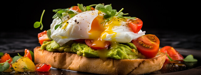 Canvas Print - delicious bruschetta with egg and vegetables with avocado