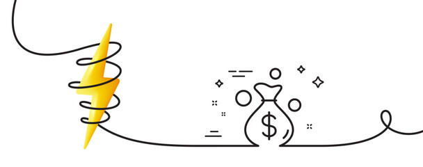 Poster - money bag line icon. continuous one line with curl. cash coins sign. income profit symbol. money bag
