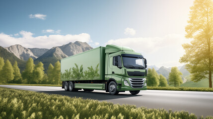 green truck powered by clean carbon neutral energy.